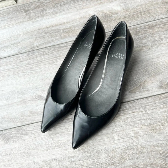 Stuart  Weitzman Black Leather Kitten Heel Pumps Made in Spain - Picture 1 of 15